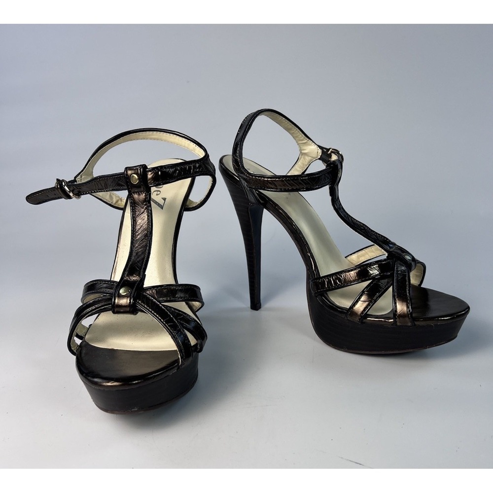 Type Z Naneece Metallic Bronze Strappy T-Strap Platform Stiletto Heels Womens 9M